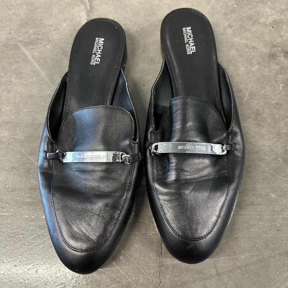 Black leather Michael Kors shoes/slides